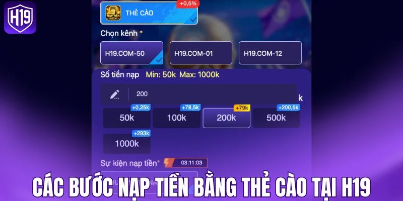 Các bước nạp tiền bằng thẻ cào tại H19