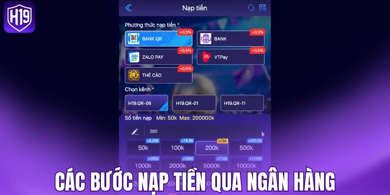 Các bước nạp tiền qua ngân hàng